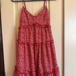 Trixxi Red and White Floral Smocked Bodice Dress